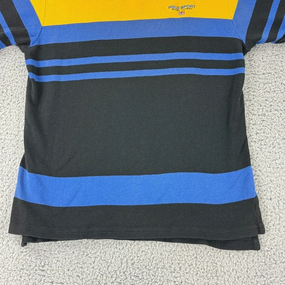 Ralph Lauren Polo Sport Shirt Men Large Yellow Black Stripe Short Sleeve Vintage